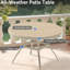 Table de salle à manger extérieure toutes saisons pour 4 à 6 personnes, en métal coloré avec terrasse de trou de parasol réglable, jardin, bord de piscine. Fabrication de qualité, pieds courbés, finition polie à la main et processus d'assemblage simple