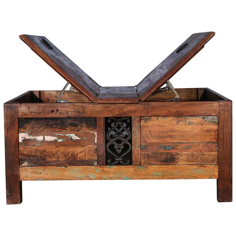 Table basse de style campagnard carré en bois récupéré
