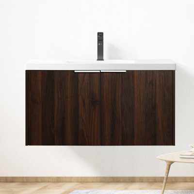 Bathroom Vanity 36 Inch, Modern Aura, Soft Close Door, 2 Doors, Walnut, Generous Storage In Areas 36" With Sink, Ample For Regular Actions And Responsibilities