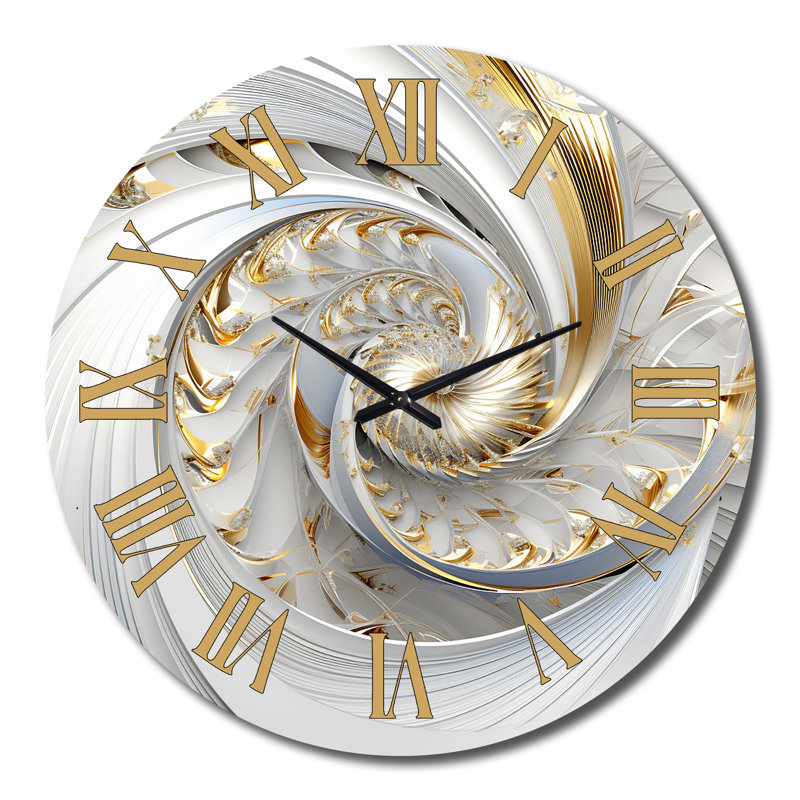 Whirling While Glam Fractals In Gold And White III - Fractals Wall Clock, Extra Large