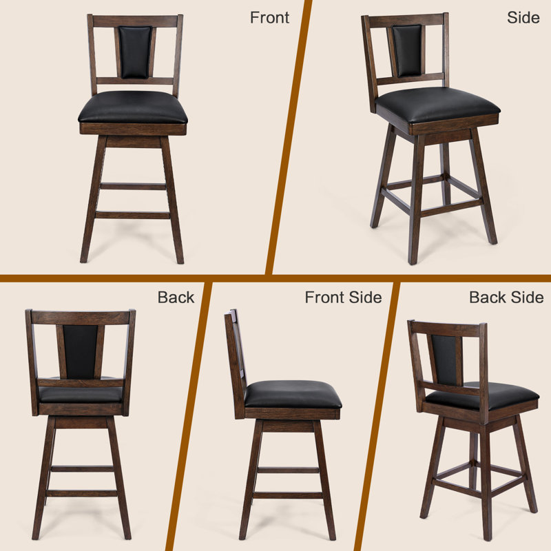 Tabouret de comptoir pivotant en similicuir 26 "avec des pieds en bois massif Desouza (ensemble de 4)