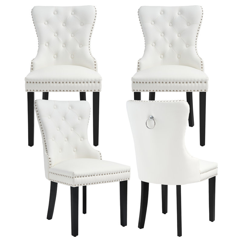 PU Leather Dining Chairs with Pull Ring, White