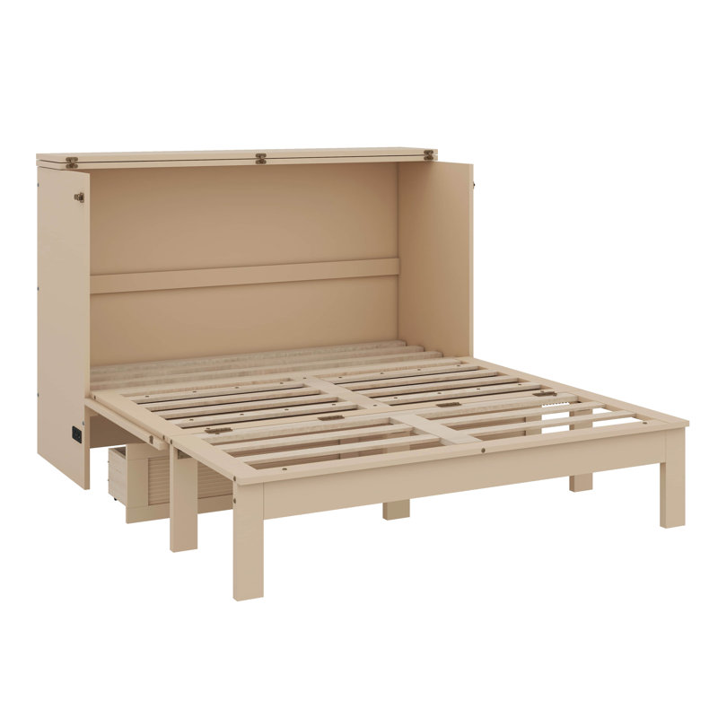 Grand lit escamotable avec tiroir, prises et ports USB, Grand, Doré