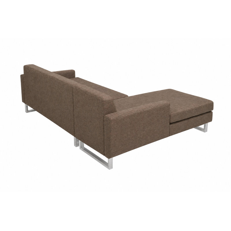 Canapé modulaire Sloan - Moderne faisant face à l'accoudoir GAUCHE avec dossier capitonné, chaise longue, pieds en acier inoxydable - Canapé modulaire brun