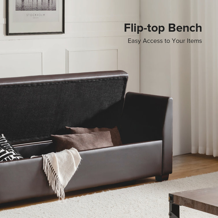 Ebern Designs Doroteja 60'' Plush Upholstered Flip-top Storage Bench with  with 2 Pillows | Wayfair