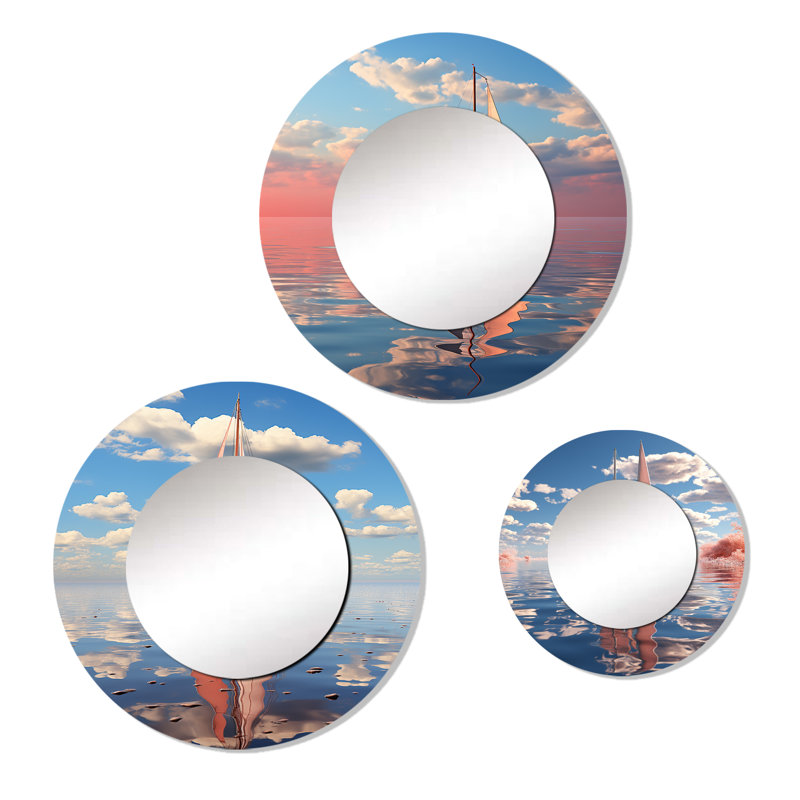 Miroir mural rond en aluminium rose
