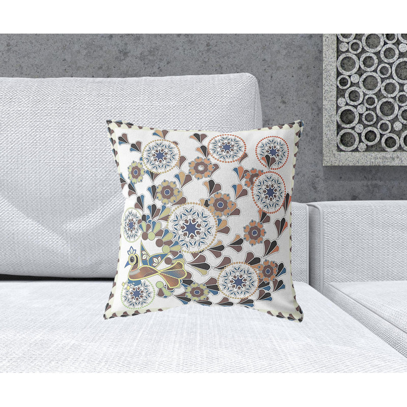 Coussin 18 po x 18 po, Blanc cassé / Brun