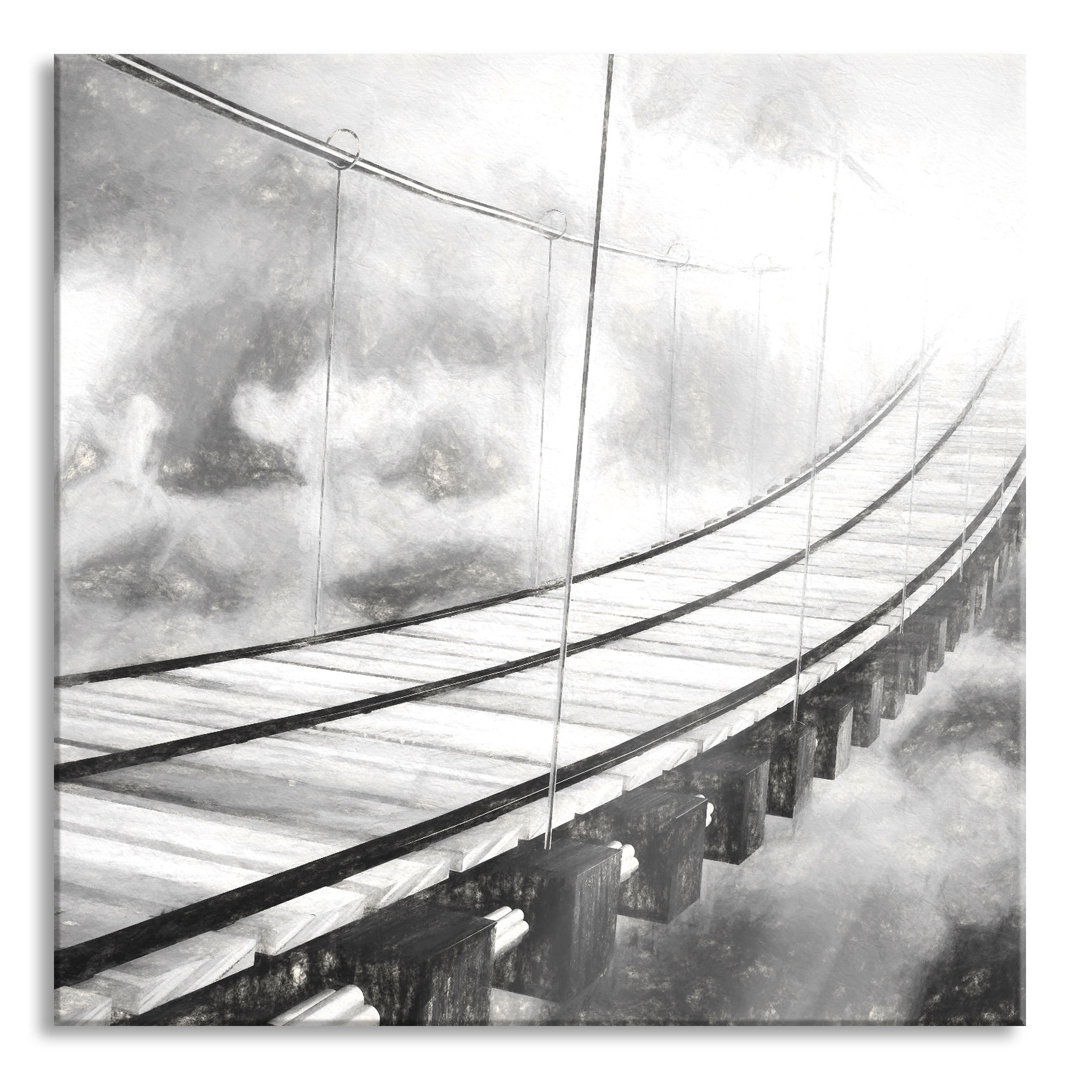 Glasbild Hölzerne Brücke in den Wolken