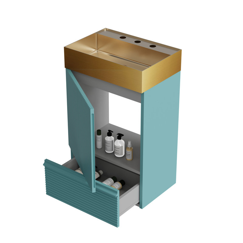 Ensemble de meuble-lavabo autoportant pour salle de bain moderne Gada, Turquoise