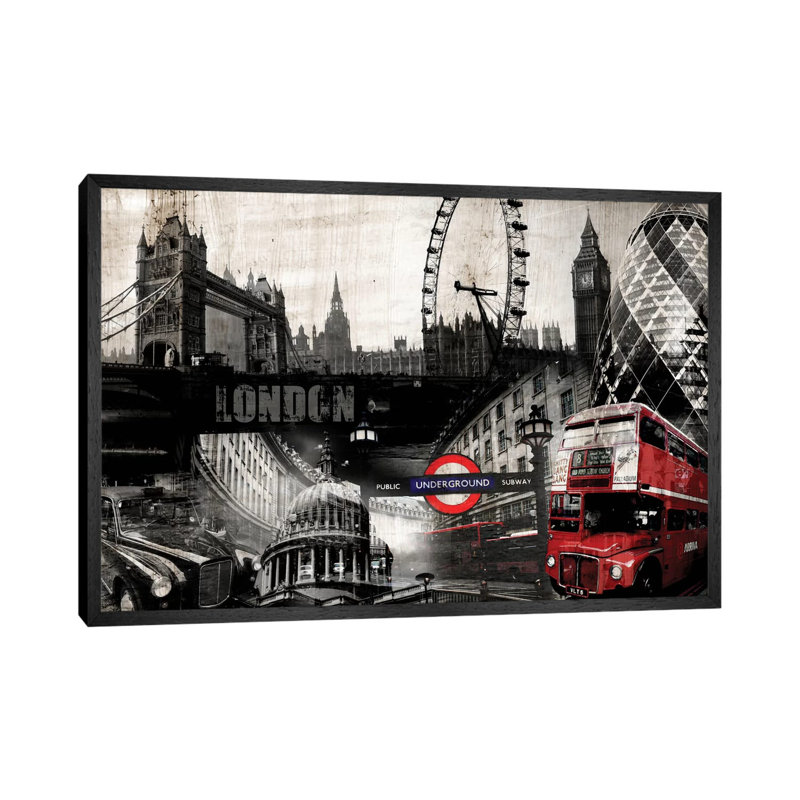 London - Print on Canvas, 66.04 cm H x 45.72 cm W, Black Floater Framed