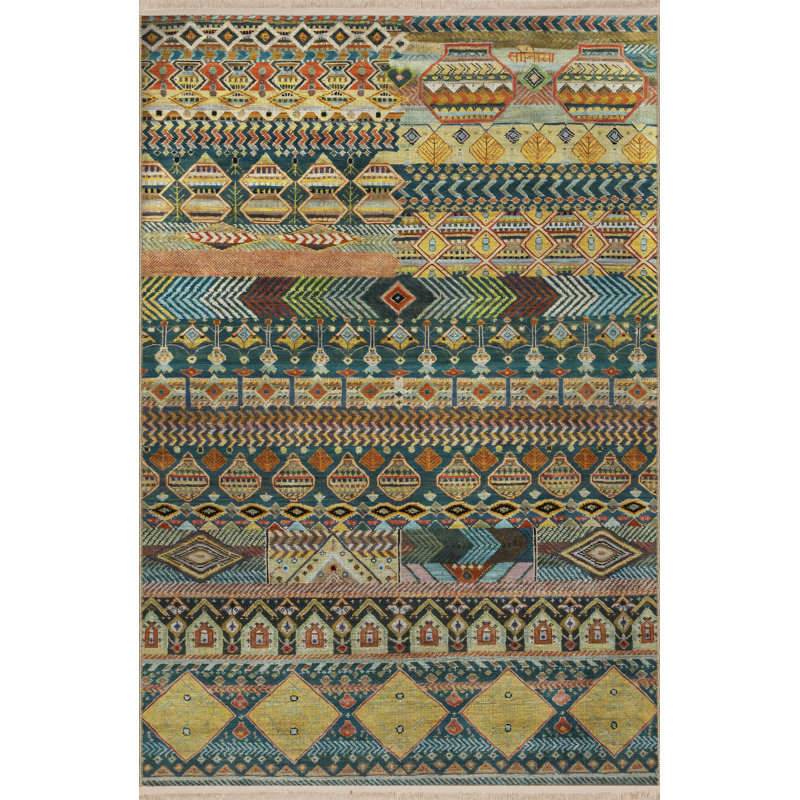 Tapis décoratif moderne multicolore à motifs mixtes, Rectangle 3 pi 11,24 po x 5 pi 10,87 po