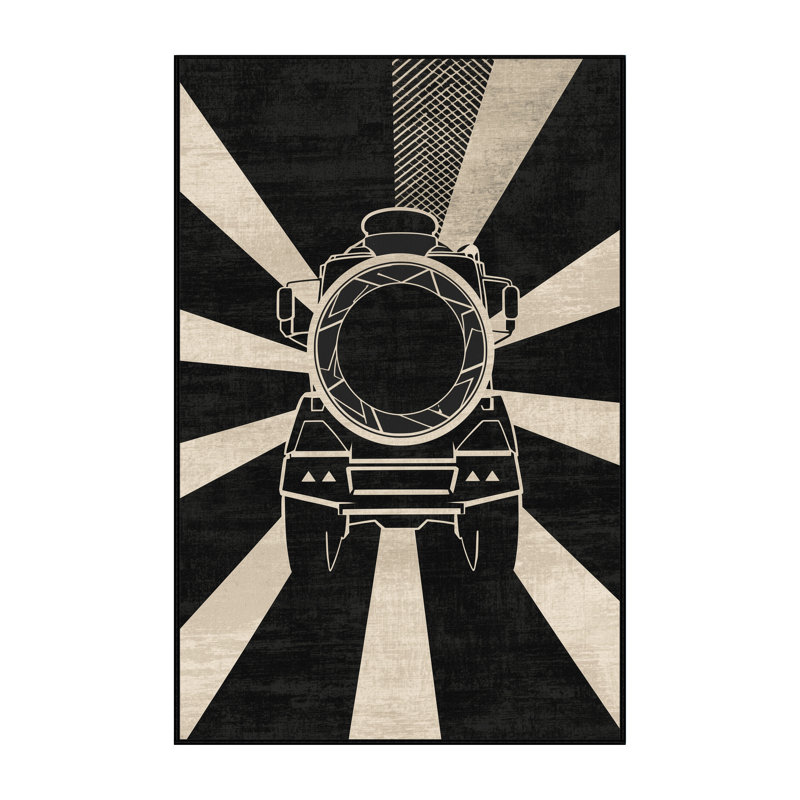 Machine Washable Potts Cement Mixer Truck Modern Geometric Rug in Gray – Black Binding, 2x4