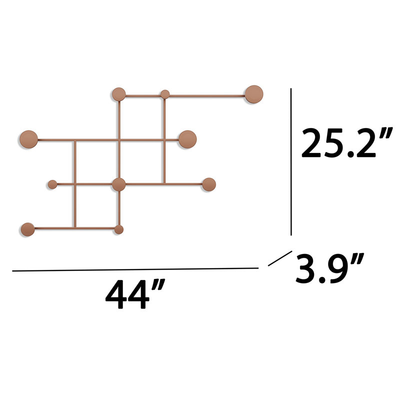 Arlo Modern Geometric 10-Hook Wall-Mounted Coat Rack, Copper