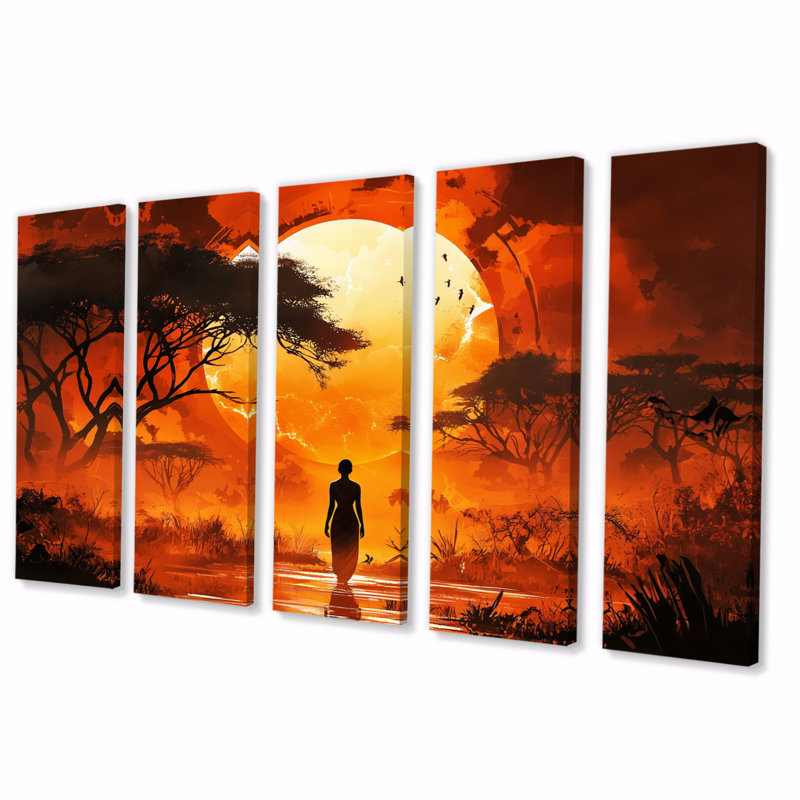 Orange orange voyage I - ensemble d'art mural sur toile paysage africain, H 28 po x l 60 po