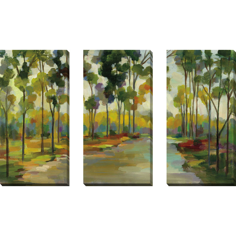 " Path in the Forest " 3 Piece Art Watercolor Painting