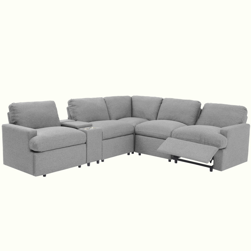 Power Recliner Corner Sofa with USB Ports and Power Socket, Gray Linen