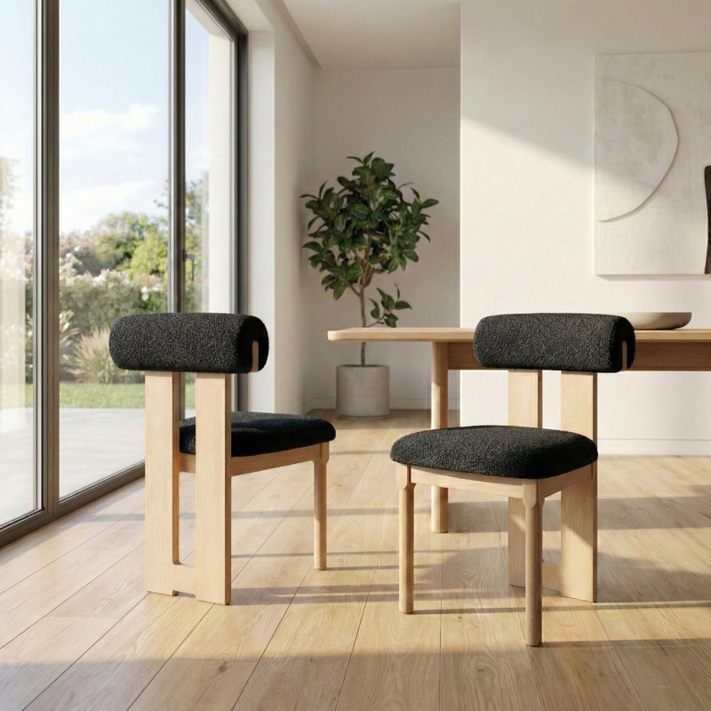 Abentego Solid Wood Fabric Dining Chair, Dark Gray, 2