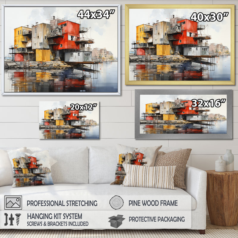 Port Urban Waterfront sur toile, H 24 po x l 32 po x P 1 po, Cadre naturel flottant