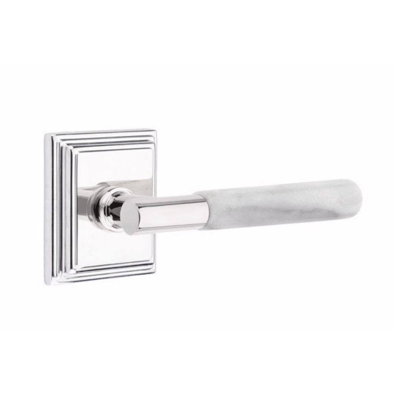 Ensemble de leviers d'intimité Emtek Select, rosette Wilshire, tige en T, poignée en marbre blanc, gauche, Droite
