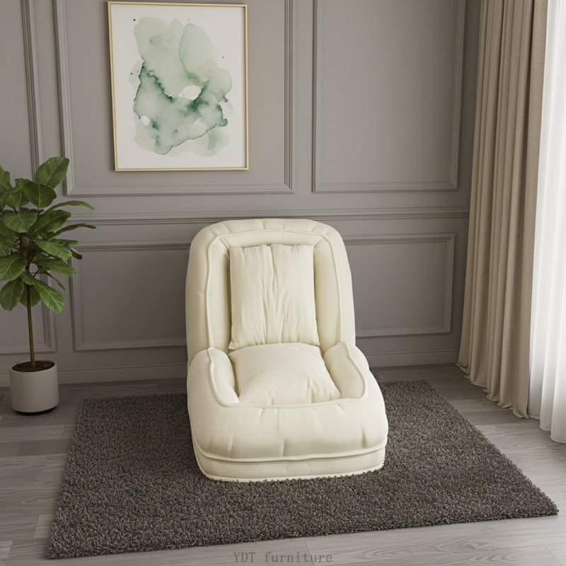 Upholstered Foldable Lazy Sofa Bed (Off White), Off-White Corduroy