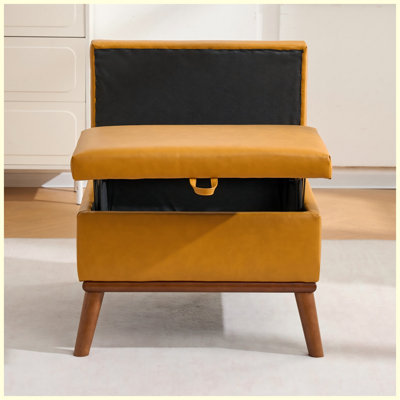 31" Mid Century Modern Large Storage Ottoman, Orange Rectangle Coffee Table with Lift Lid & Wooden Legs for Living Room, Office