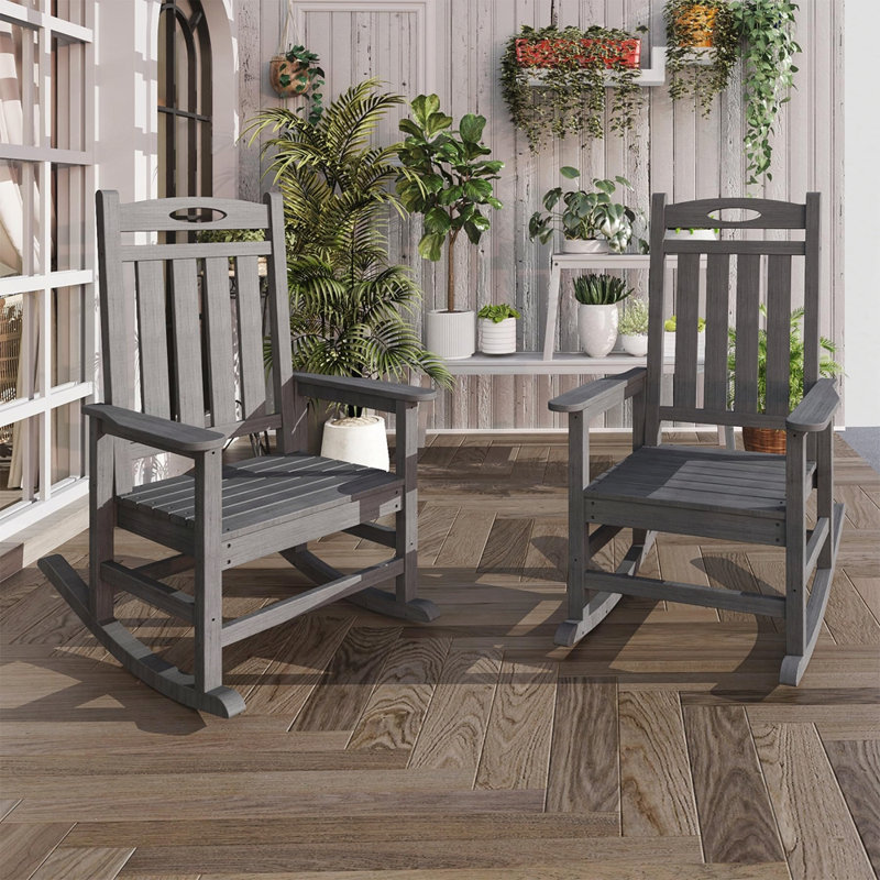 HDPE Patio Rocking Chair Set of 2, Grey