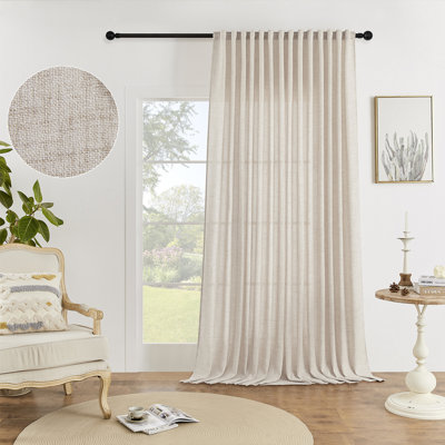 Extra Wide 100"x 96" Vintage Linen Curtain,Rod Pocket & Back Tab Window Drapes for Home,Hotel,or Dining Room Decor