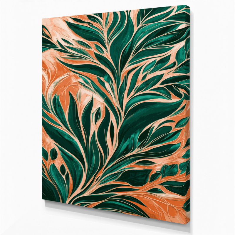 Abstrait, art floral sur toile orange 35, 14" H x 11" W