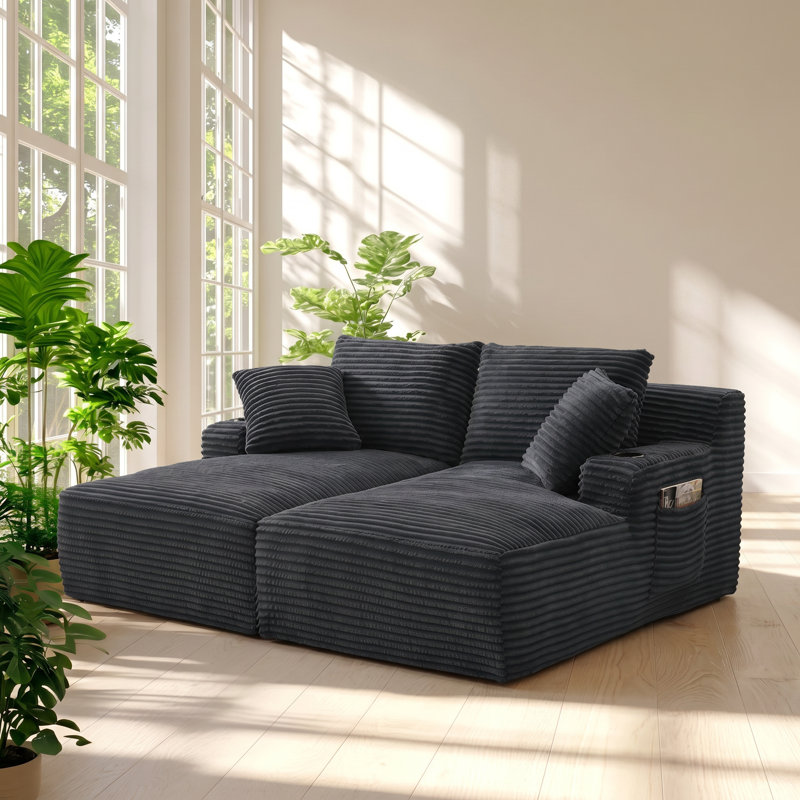 Chaise longue double en velours côtelé avec porte-gobelets l 70,9 po x P 61,8 po x H Normicore