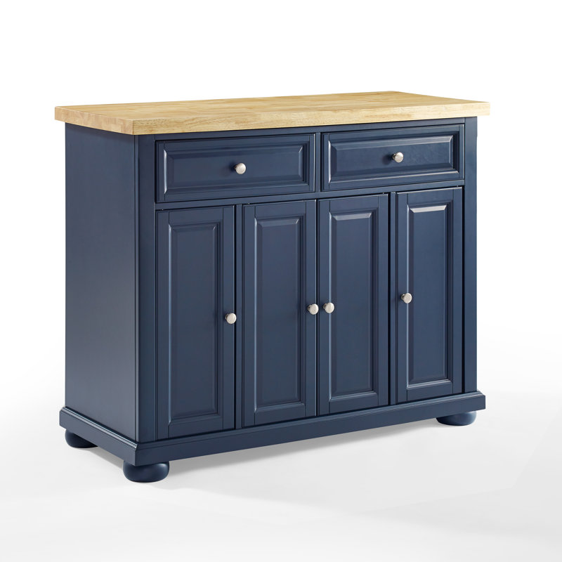 Îlot de cuisine en bois massif Madison, Bleu marine