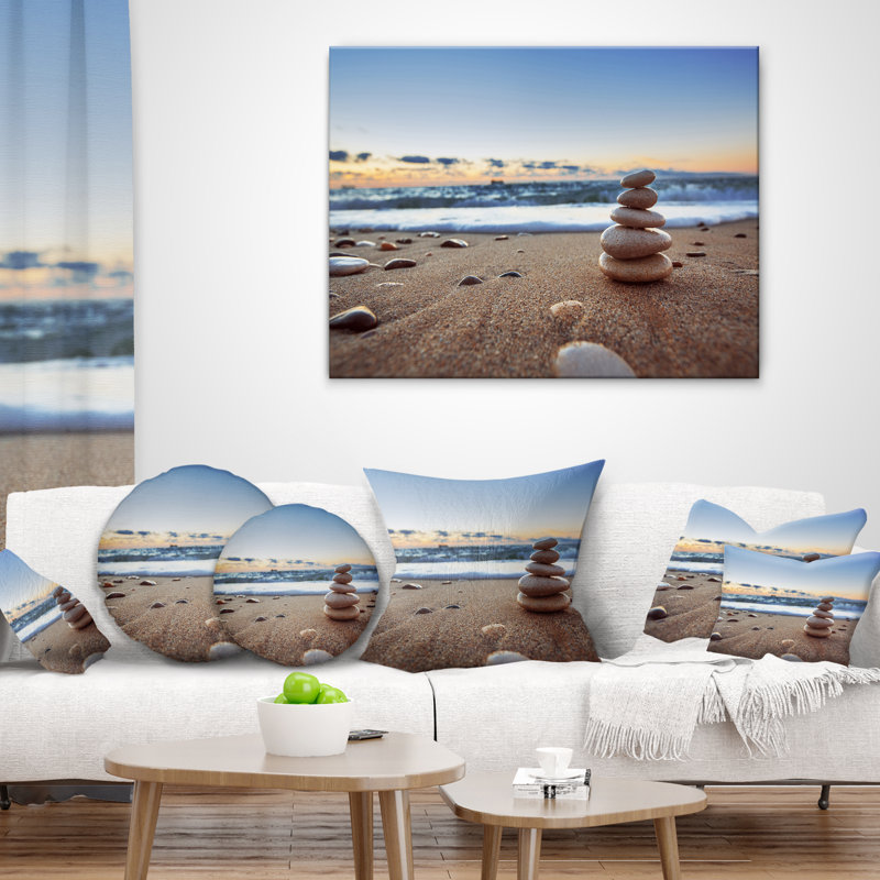 Coussin de plage sandy balance de pierres de mer, 16 po x 1 po, Coussin décoratif