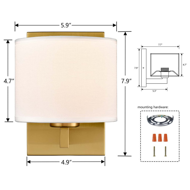 Wall Sconces Set Of Two Fabric Shade Wall Lamps, Gold