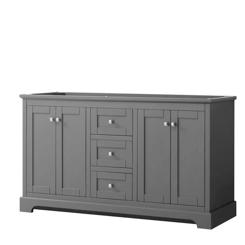 Base de meuble-lavabo double 59 po Avery seulement, Gris foncé, Chrome poli