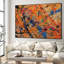 «Vibrant Abstract Splatter Art in Orange and Blue Home Decor», très grand imprimé mural encadré (assemblage requis)-105503035