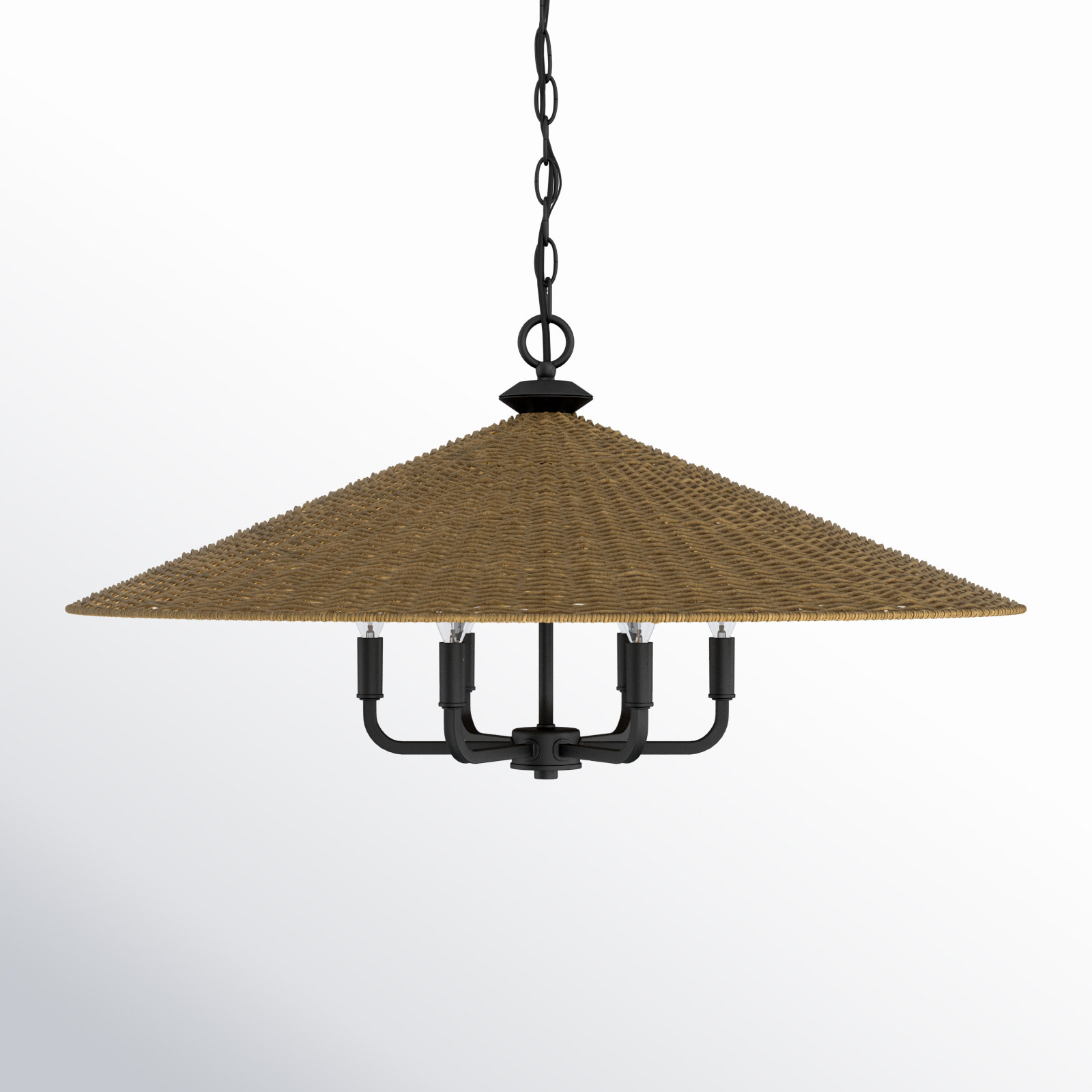 Jared 30" W 6-Light Dimmable Steel Cone Chandelier with Rattan Shade 