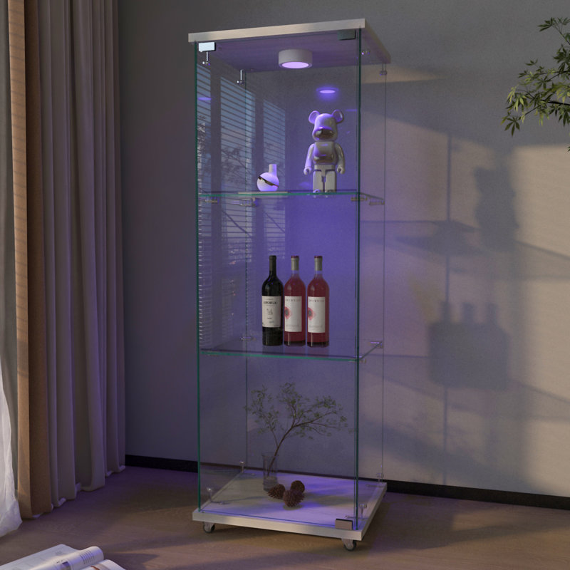 Vitrine 47,64 po x l 16,6 po x l 14,28 po en verre blanc, 1 porte et 3 tablettes, lumières DEL avec télécommande, convient au décor du centre commercial