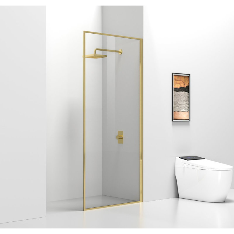 35" W x 76" H Framed Fixed Glass Panel, Gold