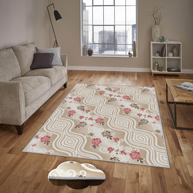 Tapis en polyester de qualité supérieure (5,2 x 7,5 pi), 1% antibactérien, antidérapant, 0,3 po de hauteur | Lavable à la machine, impression numérique 3D, tapis tissé durable | Idéal pour le salon, la chambre à coucher et les espaces repas