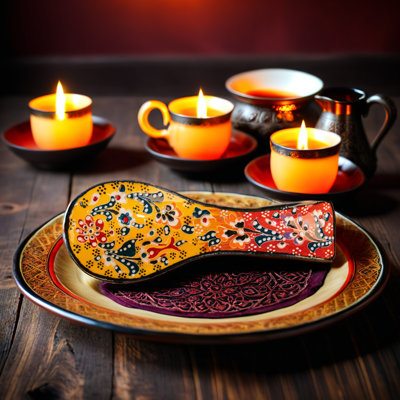 Handmade Turkish Ceramic Spoon Rest For Kitchen Counter - Colourful Iznik Style Ladle Holder - Decorative Utensil Rest Tray