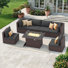 7-Piece Outdoor Furniture Set with Fire Pit Patio Wicker Conversation Set Cushions