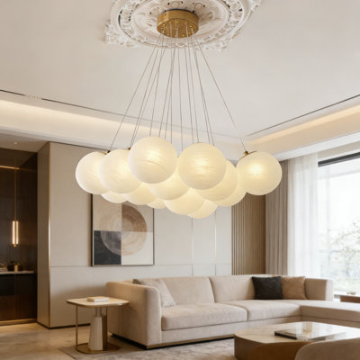 Lustre 13 lumières à bulles modernes avec globes en verre laiteux, grand luminaire suspendu réglable pour salle à manger, salon, chambre à coucher et îlot