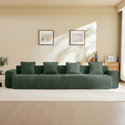 Streamlined Design Deep Seat Modular 4 Seat Boneless Sofa With French Edge Piping, No Assembly Required, Modern Modular 4 - Seat Sofa Couch With Throw Pillows, Velvet Fabric