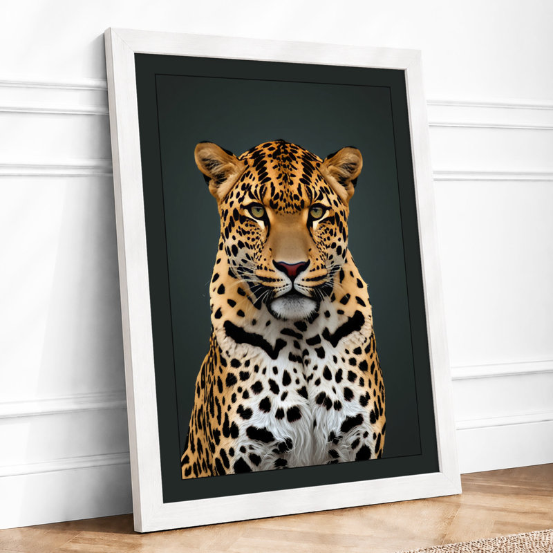 Leopard Portrait Modern - Framed Print, A3 - 42.0 x 29.7 cm, White