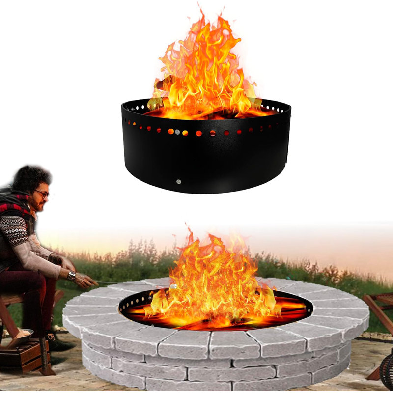 Black Alloy Steel Smokeless Fire Pit Ring with Stone Surround