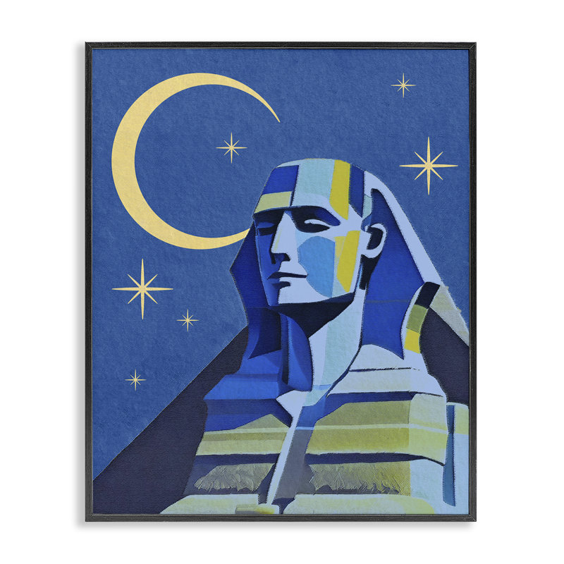 Sphinx avec lune, estampe numérique par Daphne Polselli bg-853, H 30 po x l 24 po, Giclée encadrée noir minuit