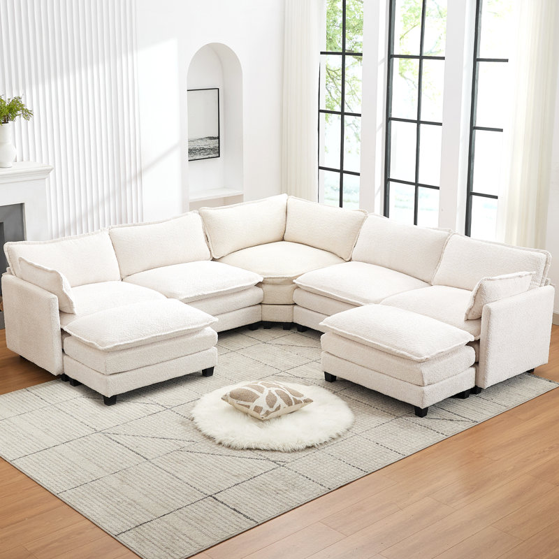 Canapé modulaire en U 113,2 po Beige, Tissu beige