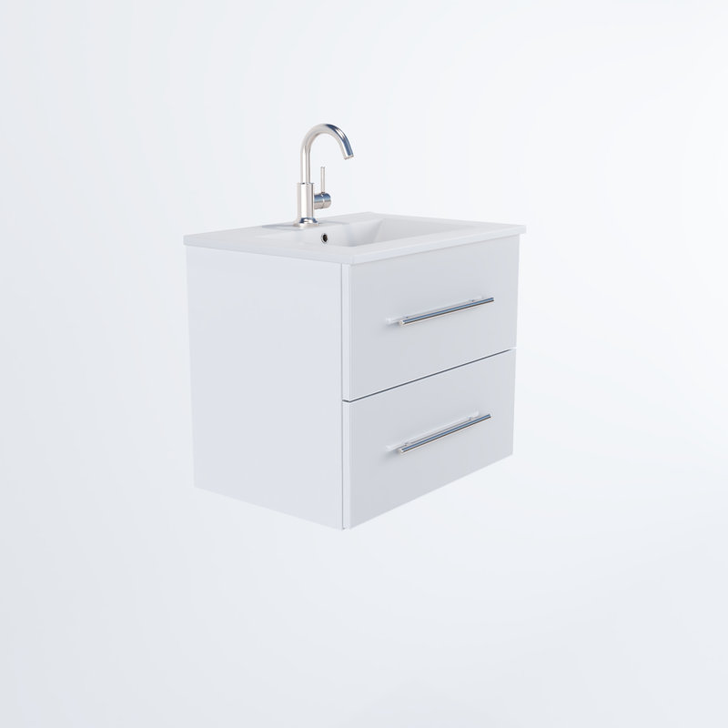 Abdirahman 24'' Single Bathroom Vanity with Ceramic Top, Glossy White
