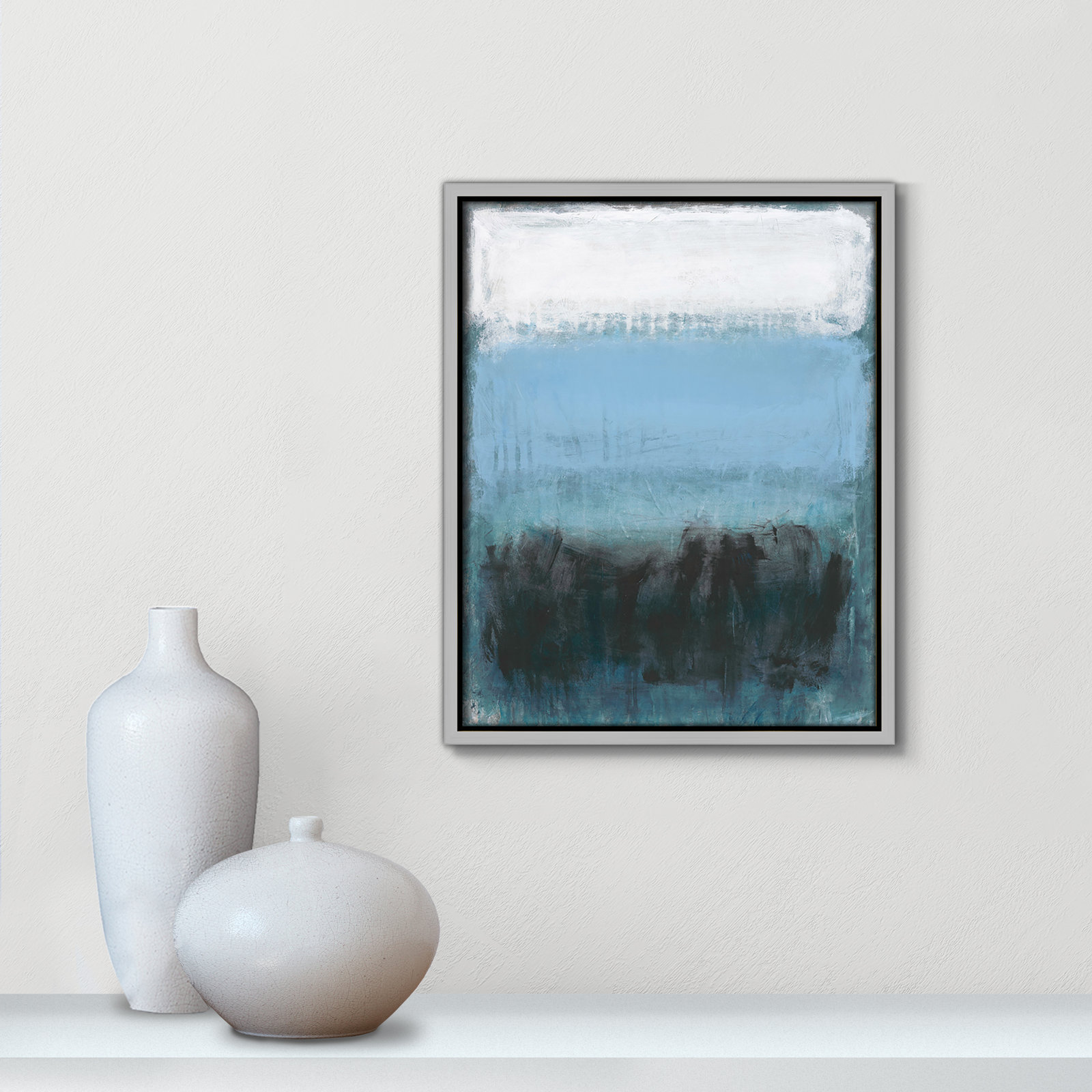 Arboles "Coastal Nightfall" Painting by Filippo Ioco, 15.5" H x 12.5" W x 2" D, Silver Framed Canvas, No Mat