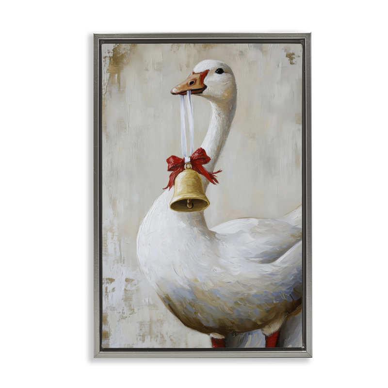 Cadre flottant Festive Jingle Goose, conception de Petal Prints Design, H 31 po x l 21 po, Cadre flottant gris lustré