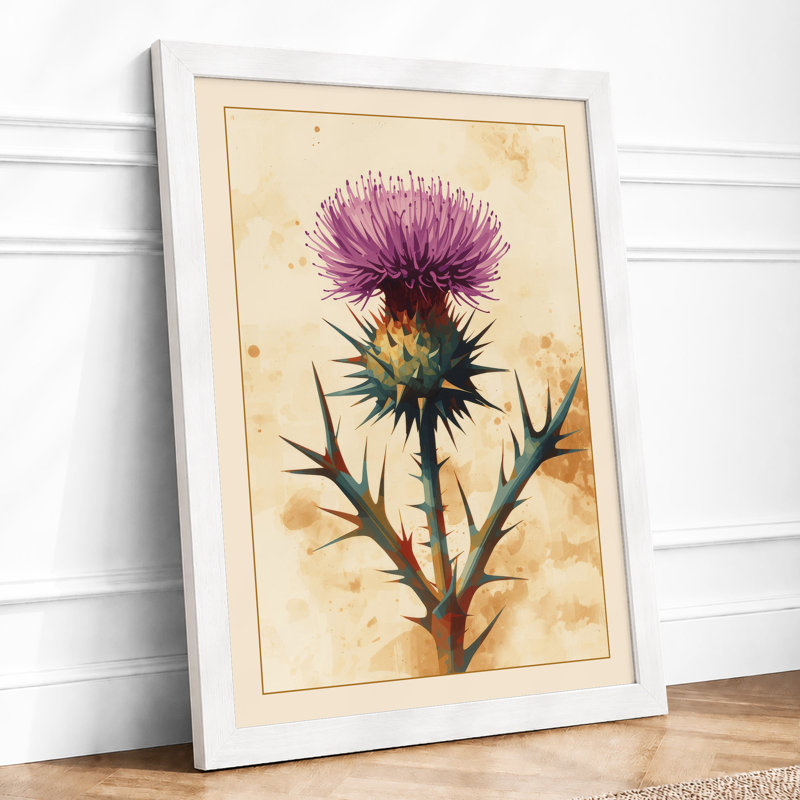 Thistle In Bloom Botanical - Print, A2 - 59.4 x 42.0 cm, White